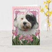 Alles Gute zum Geburtstag - tibetanisches Terrier Karte (Gelbe Blume)