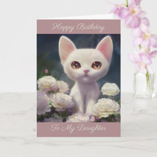 Alles Gute zum Geburtstag Tochter | Süße weiße Kat Karte