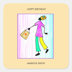 Alles Gute zum Geburtstag, Trendy Woman Quadratischer Aufkleber