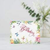 Alles Gute zum Geburtstag, tropische Blätter, Blum Postkarte (Stehend Vorderseite)