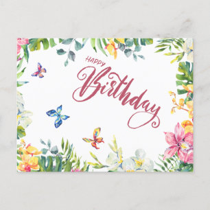 Alles Gute zum Geburtstag Tropische Blätter, Blume Postkarte