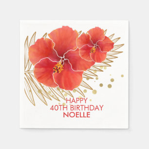 Alles Gute zum Geburtstag, tropischer Roter Hibisk Serviette