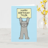 Alles Gute zum Geburtstag Tyler Cartoon-Katze Karte (Gelbe Blume)