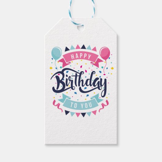 Alles Gute zum Geburtstag, um Sie konfetti und bun Geschenkanhänger (Vorderseite)