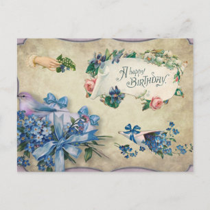 Alles Gute zum Geburtstag Vintage Blaue Vergissmei Postkarte