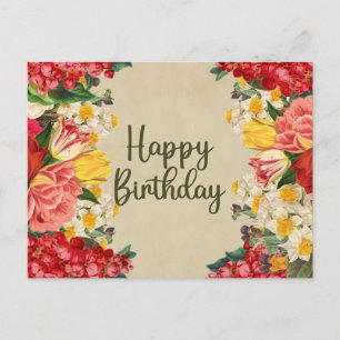 Alles Gute zum Geburtstag Vintage Frühlingsblumen  Postkarte