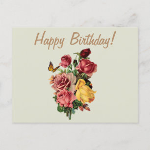 Alles Gute zum Geburtstag Vintage Rosen und Schmet Postkarte