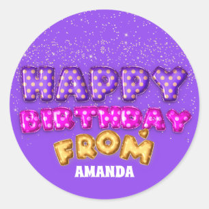 Alles Gute zum Geburtstag von Name Balloons Pink G Runder Aufkleber