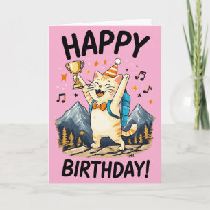Alles Gute zum Geburtstag Wanderkatze mit Trophäe  Karte