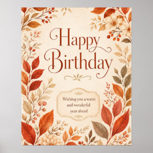 Alles Gute zum Geburtstag Warmer Herbst Botanische Poster