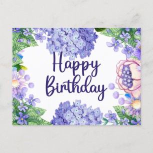Alles Gute zum Geburtstag Wasserfarbe Lila Blumen Postkarte