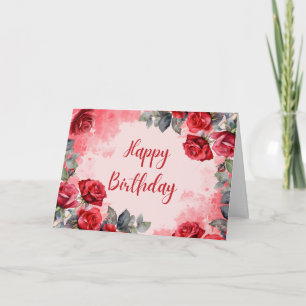 Alles Gute zum Geburtstag Wasserfarbe Rote Rosen Karte