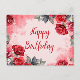Alles Gute zum Geburtstag Wasserfarbe Rote Rosen  Postkarte