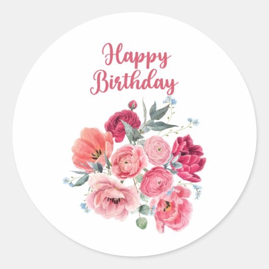 Alles Gute zum Geburtstag Wasserfarbe Rote und ros Runder Aufkleber (Vorderseite)