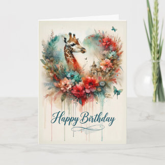 Alles Gute zum Geburtstag Wasserfarben-Giraffe-Blu Karte