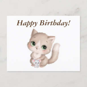 Alles Gute zum Geburtstag Wasserfarben Kitten und  Postkarte