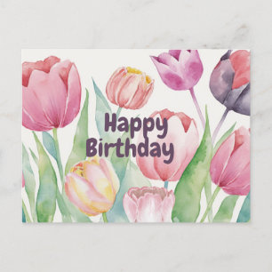 Alles Gute zum Geburtstag Wasserfarben Tulpen Abst Postkarte
