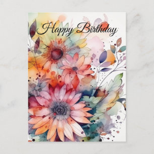 Alles Gute zum Geburtstag Watercolor Abstrakte Blu Postkarte