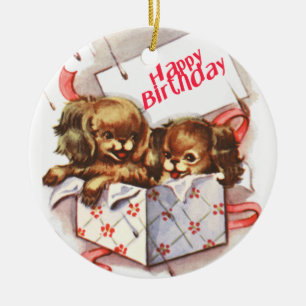 Alles Gute zum Geburtstag Welpen Keramik Ornament