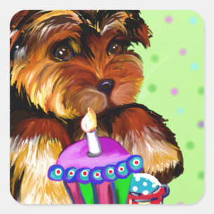 ALLES GUTE ZUM GEBURTSTAG YORKIE POO QUADRATISCHER AUFKLEBER