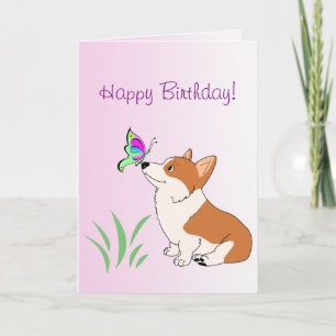 Alles Gute zum GeburtstagCorgi mit Schmetterling Karte