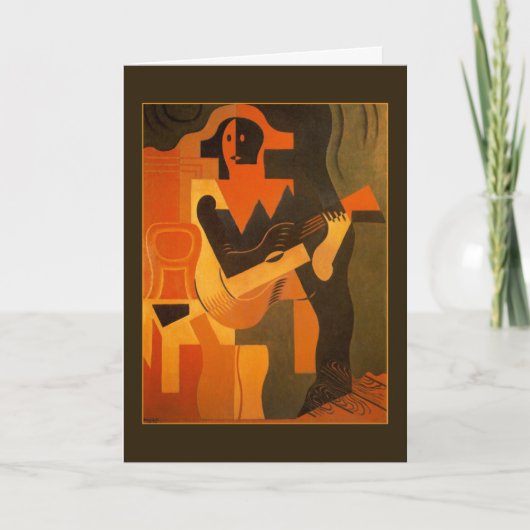 Alles- Gute zum Geburtstagharlekin mit Gitarre Karte (Vorderseite)