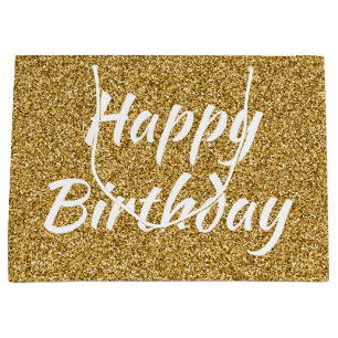 Alles- Gute zum GeburtstagImitat-GoldGlitzer Große Geschenktüte
