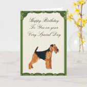 Alles- Gute zum Geburtstagkarte Airedales Terrier Karte (Gelbe Blume)