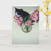 Alles Gute zum Geburtstagkatze mit Blumen im Vase Karte (Gelbe Blume)