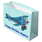 Alles- Gute zum Geburtstagneffe mit Flugzeug Große Geschenktüte (Rückseite Schrägansicht)