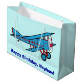 Alles- Gute zum Geburtstagneffe mit Flugzeug Große Geschenktüte (Vorderseite Schrägansicht)