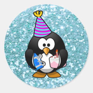 Alles Gute zum Geburtstagniedlicher Penguin mit Runder Aufkleber
