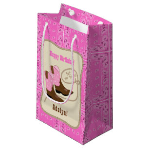 Alles- Gute zum Geburtstagrosa-Cowgirlstiefel u. Kleine Geschenktüte