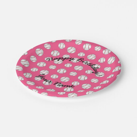 Alles Gute zum Geburtstagrosabaseball Pappteller (Schrägansicht)