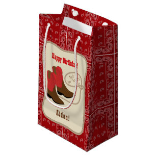 Alles- Gute zum Geburtstagrote Cowboystiefel u. Kleine Geschenktüte