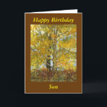 "Alles- Gute zum Geburtstagsohn " Karte<br><div class="desc">Ich malte dieses im Fall,  sind sie zwei Bäume,  die für Jahre und Jahre in meinem treeline stehend sind. Sie können den Text ändern,  um ihn zu personifizieren,  innen und außen. Die ursprüngliche Malerei ist für Verkauf auf meiner Website: www.marymcandrew.com</div>