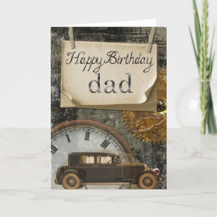 Alles- Gute zum GeburtstagVater-Auto-Uhr-Retro Karte