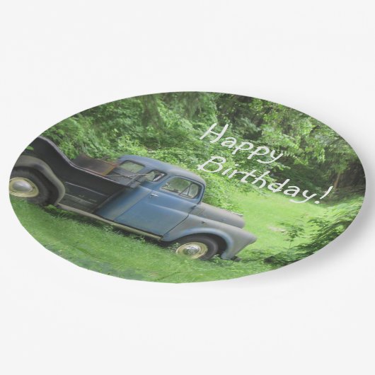 Alles- Gute zum GeburtstagVintager LKW Pappteller (Schrägansicht)