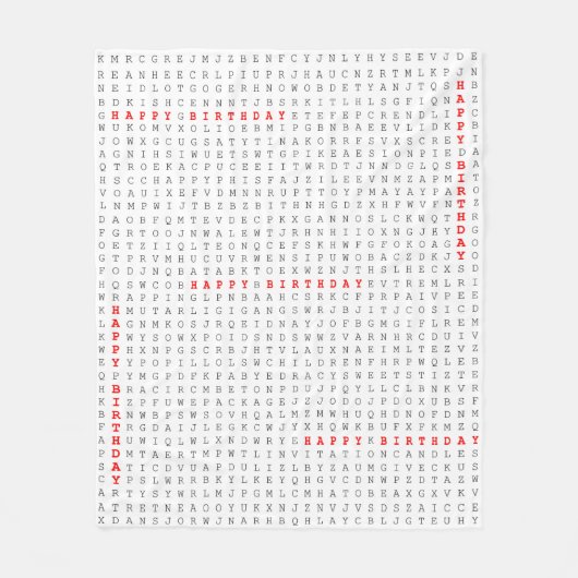Alles- Gute zum Geburtstagwort-Suchpuzzlespiel Fleecedecke (Vorderseite)