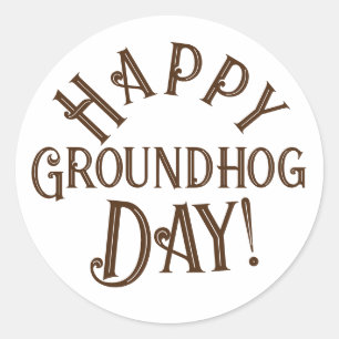 Alles Gute zum Groundhog Day! Einfaches Vintages D Runder Aufkleber