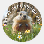 Alles Gute zum Groundhog Day! Niedlich Runder Aufkleber (Vorderseite)