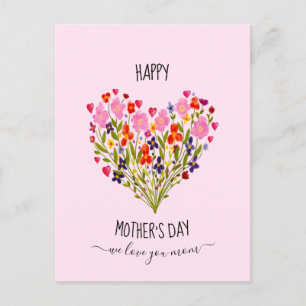 "Alles Gute zum Muttertag" Aquarell-Blumen-Herz Postkarte