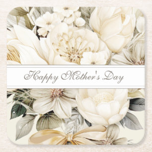 Alles Gute zum Muttertag Elfenbein Creme Blumen Sk Rechteckiger Pappuntersetzer