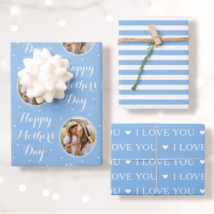 Alles Gute zum Muttertag Foto Ich liebe Dich Blau  Geschenkpapier Set