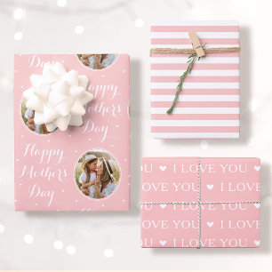 Alles Gute zum Muttertag Foto Ich liebe Dich Rosa  Geschenkpapier Set