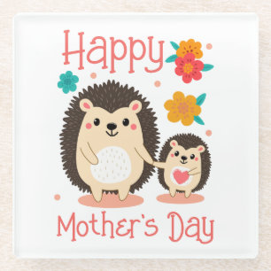 Alles Gute zum Muttertag Mama und Babyigel Glasuntersetzer