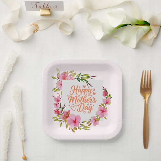 Alles Gute zum Muttertag Rosa Blumenkranz Pappteller (Hochzeit)
