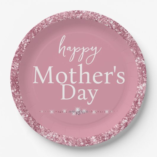 Alles Gute zum Muttertag Rosa Glitter Pappteller (Vorderseite)