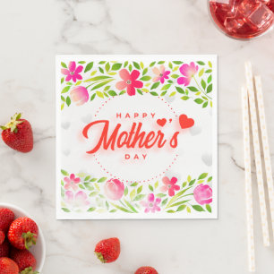 Alles Gute zum Muttertag Wasserfarbe Rosa Blumen & Serviette