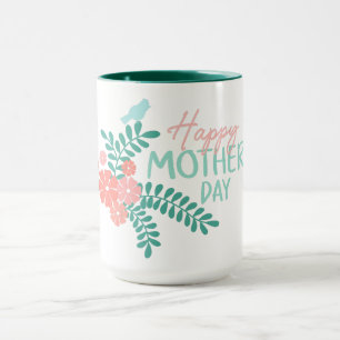 Alles Gute zum Muttertagstext Blumen und Vögel Tasse